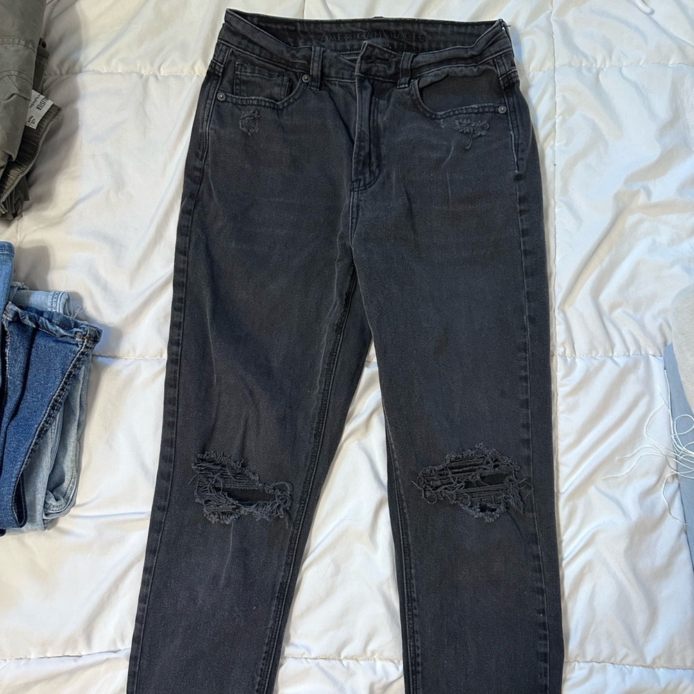 American Eagle Outfitters Women's Charcoal Distressed Skinny Jeans